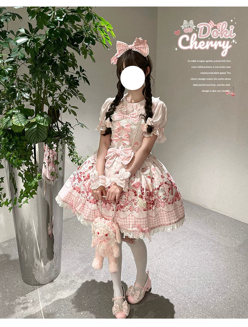 Kawaii Lolita Bunny Print JSK Dress, Detachable Apron 45164:838494