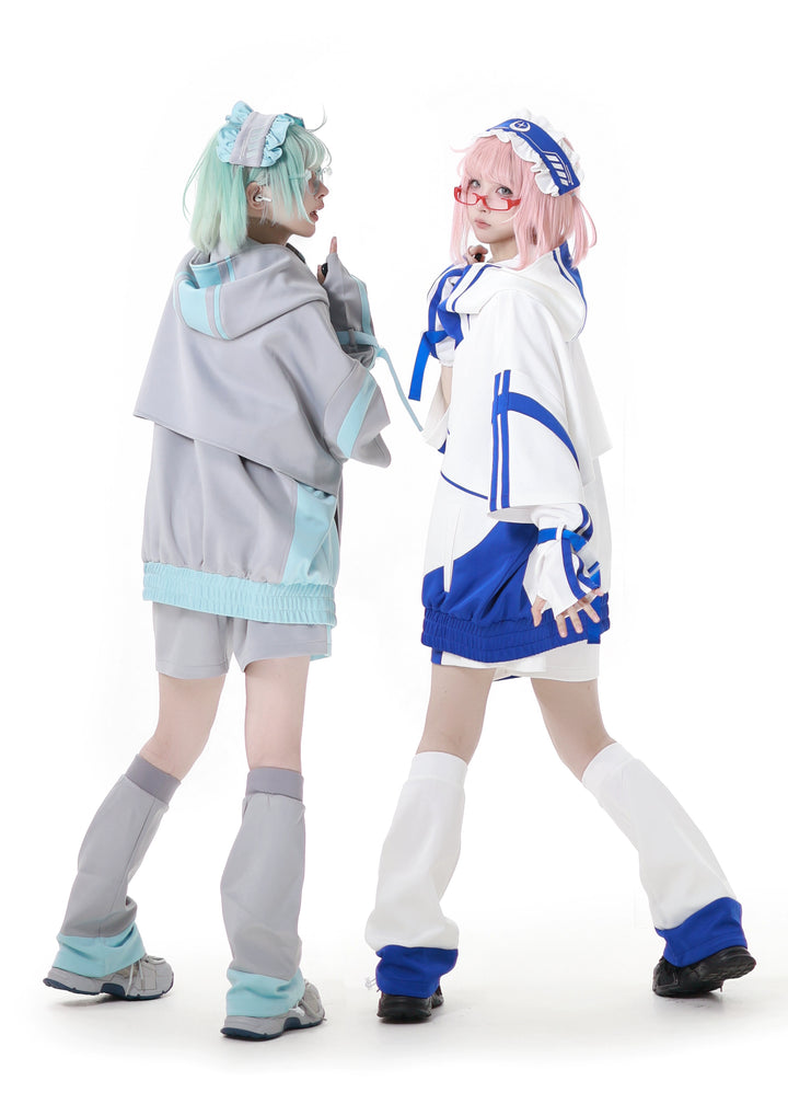 Oversized Short-Sleeved Jirai Kei Jacket Set with Shorts & Pants 42810:764211