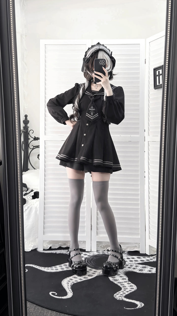 Black Sailor Collar JK Uniform, Detachable Necktie 45624:859779