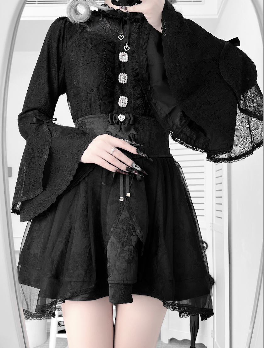 Jirai Kei Lace Blouse and Jacquard Skirt, Hime Sleeves 43943:792457