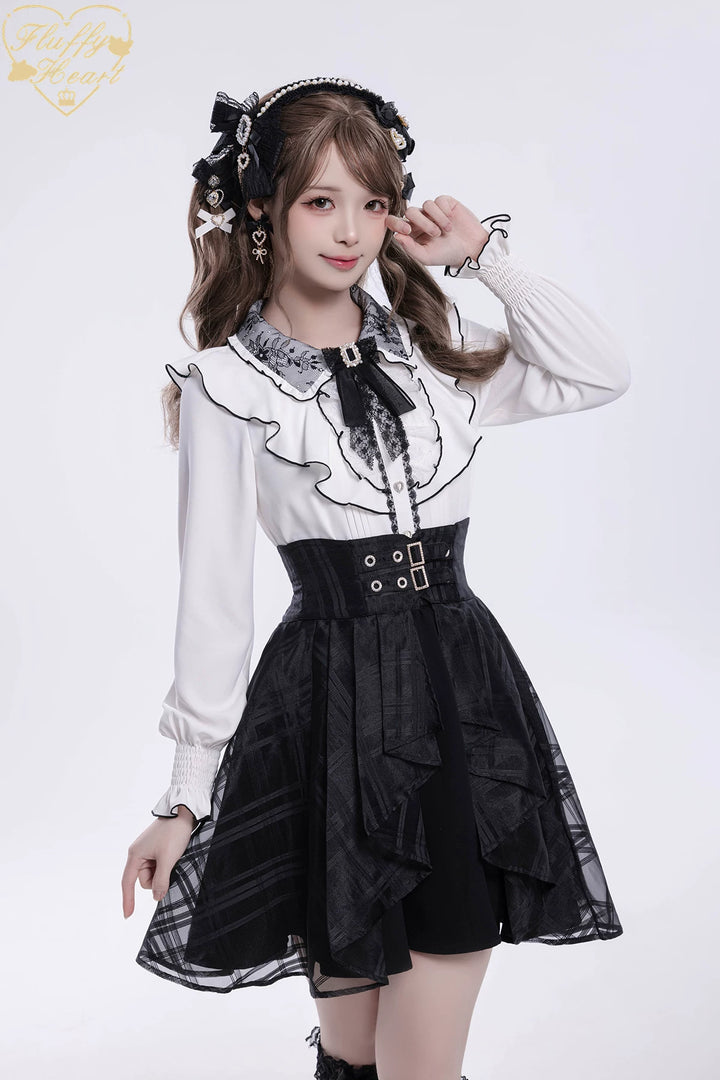Jirai Kei Long-Sleeved Shirt, Ruffled Collar 45128:835571