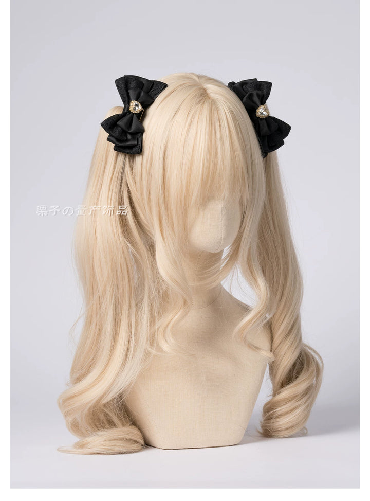 Jirai Kei Four-layer Bow Hair Clips, Heart Rhinestone 45777:862004