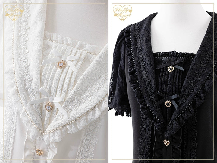 Lace Sailor Collar Jirai Kei Blouse, Heart Buttons 43586:780419