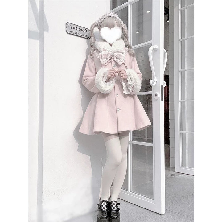 Ryousangata Winter Pink Coat, Removable Faux Fur Trim 44585:816025