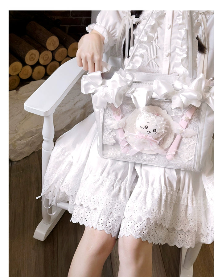 Elegant Satin Ita Bag, Rose-Inspired Ribbon & Clear Window 43230:773259