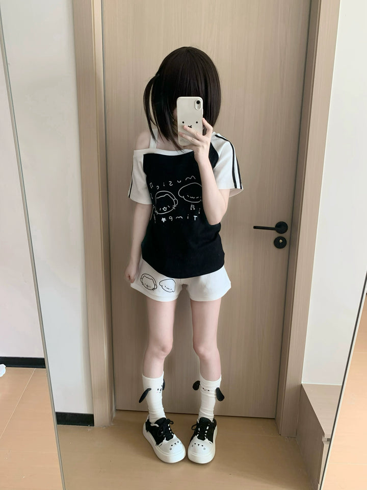Kawaii Summer Music Time Printed Top & Shorts With Pockets 42904:757284