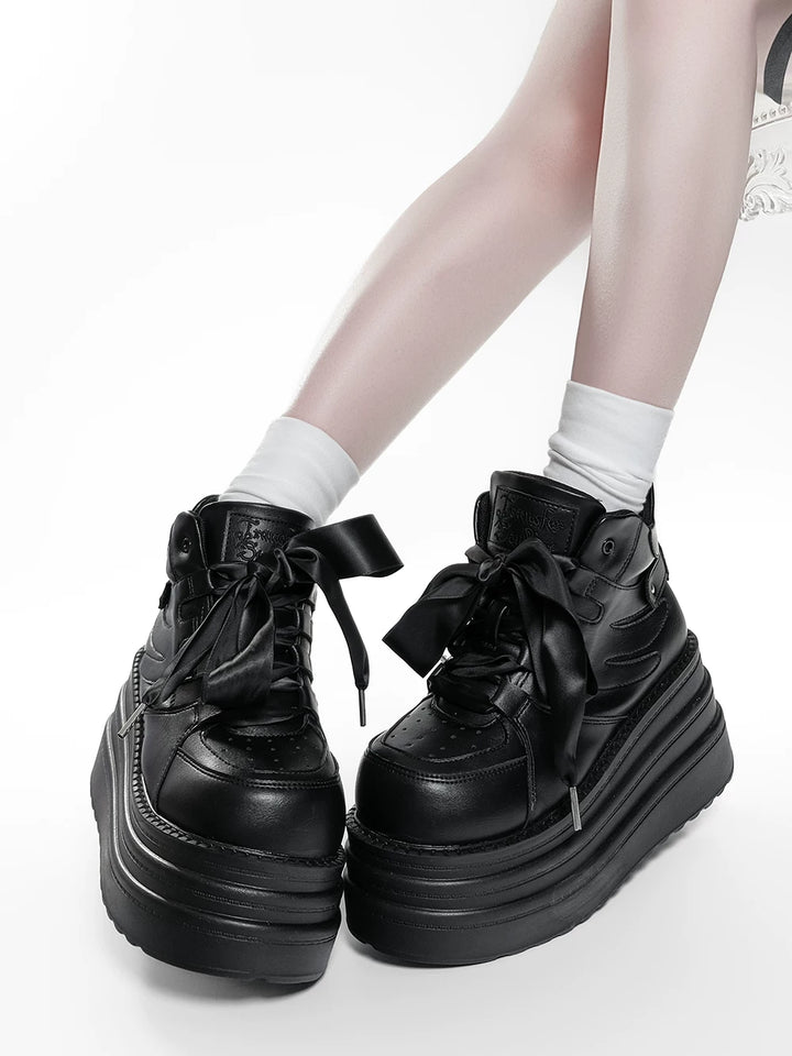 Jirai Kei High-Top Platform Shoes, Detachable Wing Decor (Black / 35 36 37 38 39 40 41) 44333:806776