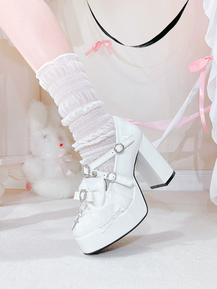 Jirai Kei Shoes High-heel Platforms Heart-shaped Rhinestone 40100:656342