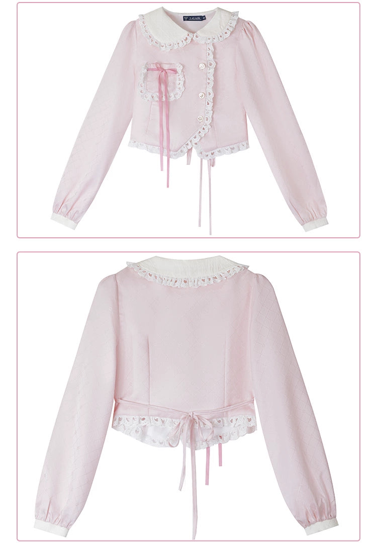 Kawaii Pink Outfit Set Sweet Tiered Skirt Set 37546:576774