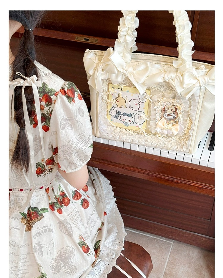 Elegant Satin Ita Bag, Rose-Inspired Ribbon & Clear Window 43230:773274