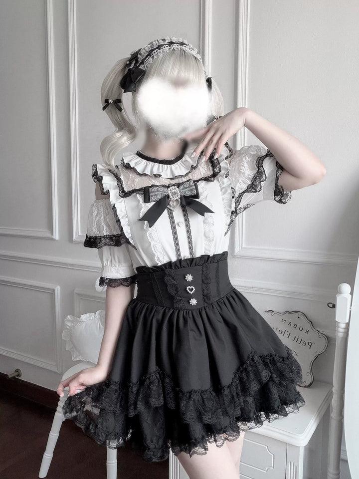 Jirai Kei Petal Shaped Hem Skirt, Layered Lace Hem 45646:857722