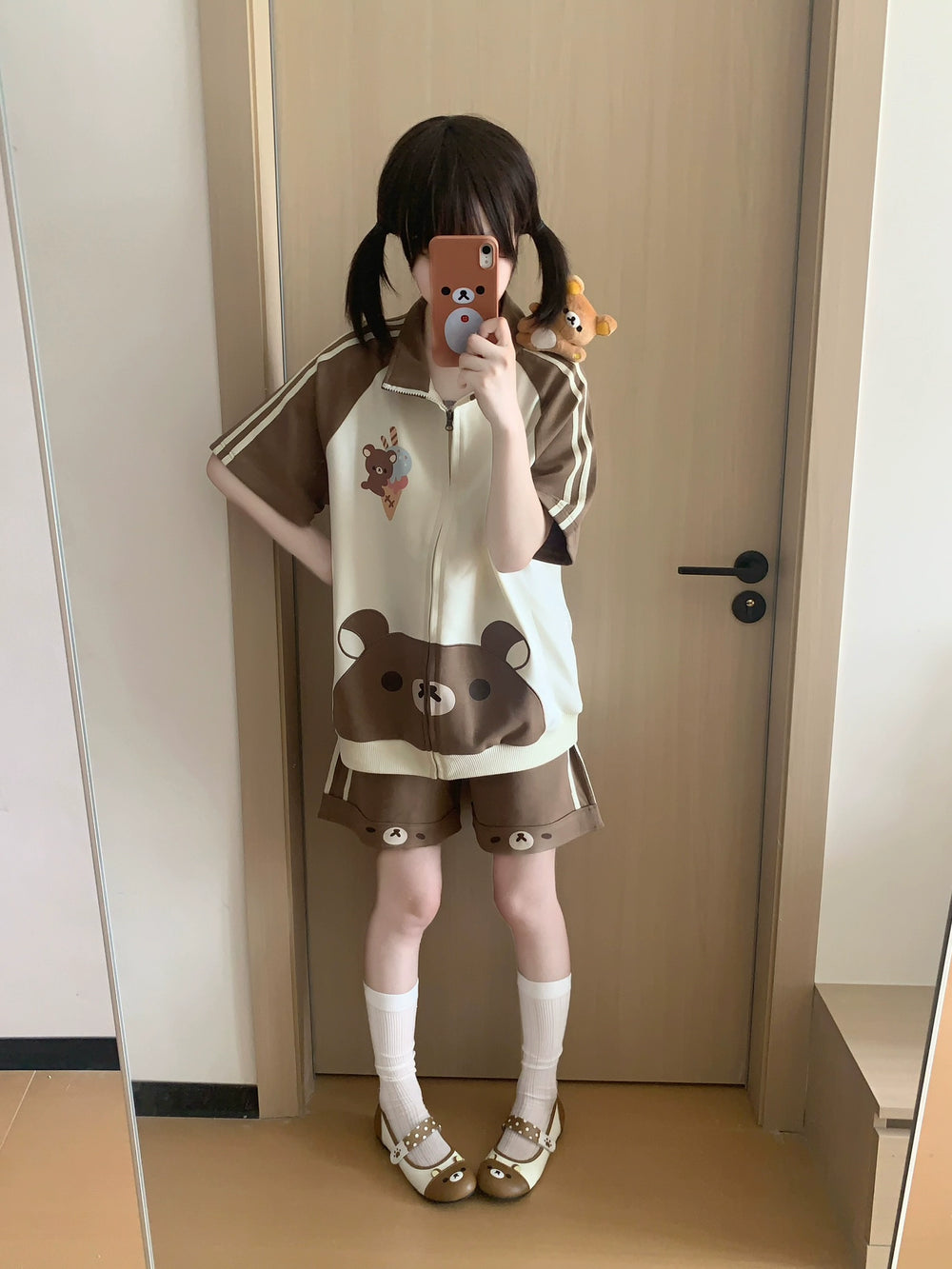 Summer Kawaii Outfit, Short Sleeve Zip-Up Sweatshirt 43557:779732