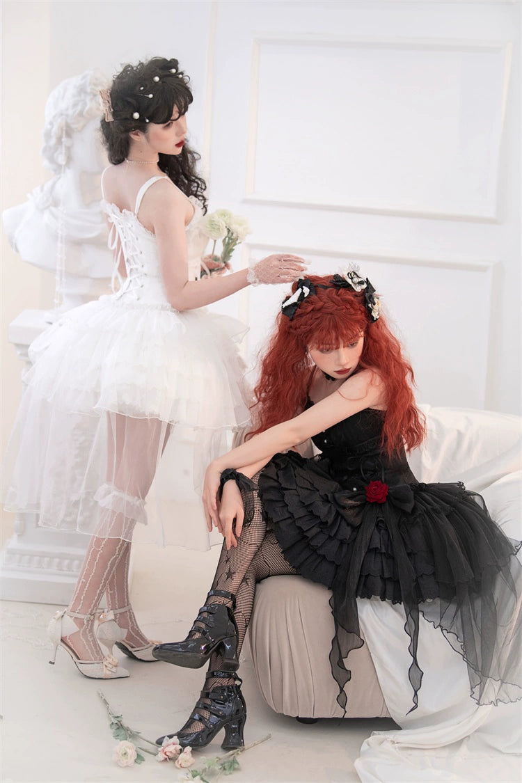 Gothic Lolita Dress Black White Corset Dress Rose JSK 36472:516016 36472:516016