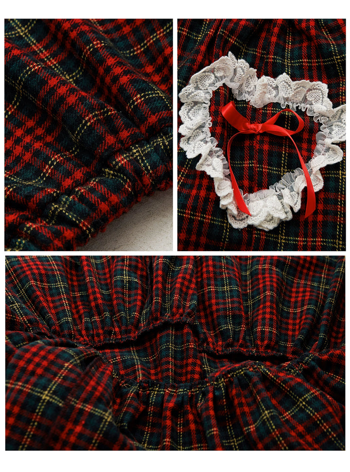 Retro Lolita Skirt Showa Christmas Winter Red Plaid Skirt 40316:662940