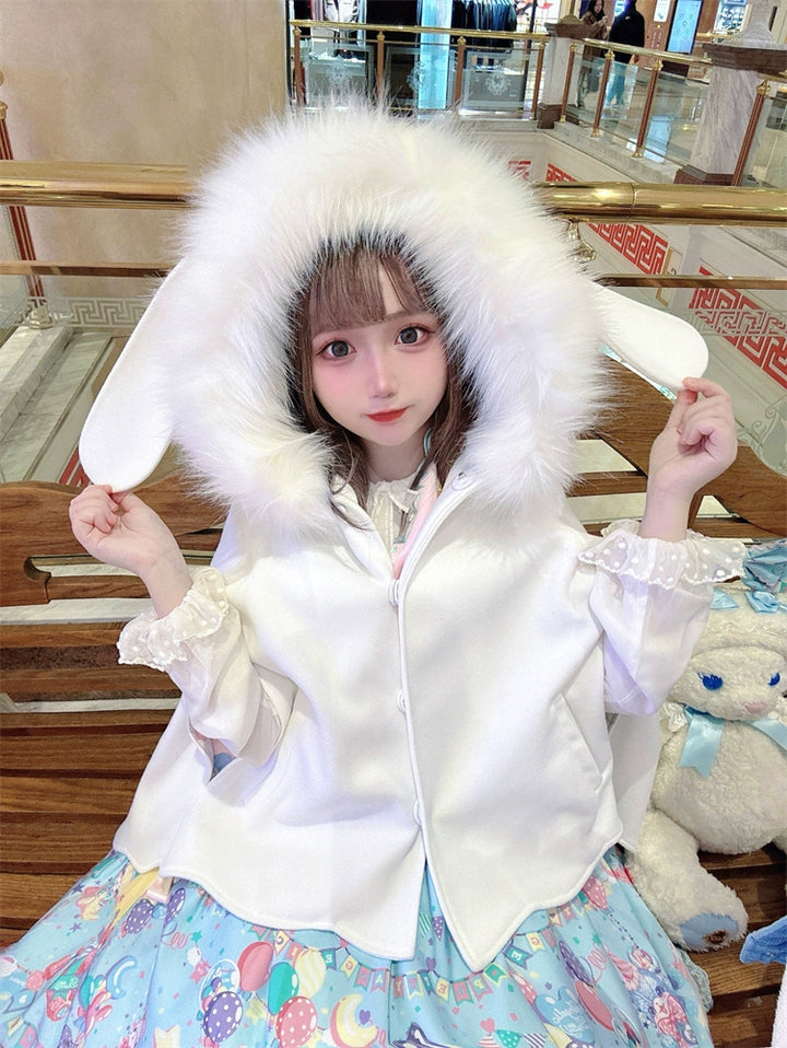 Sweet Lolita Winter Coat Woolen Coat Petal Hem Hooded Cape 40652:672126