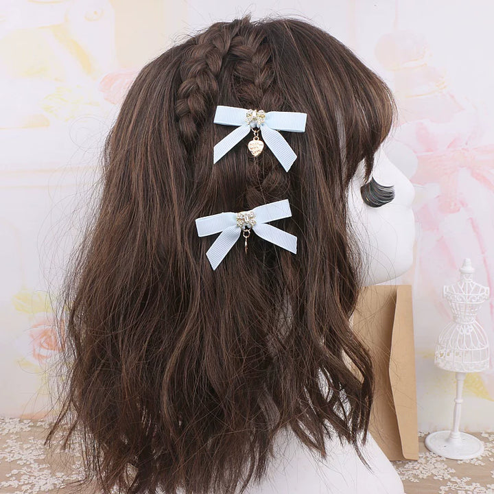 Jirai Kei Hair Clip, Rhinestone Bow & Heart Pendant 45071:834160