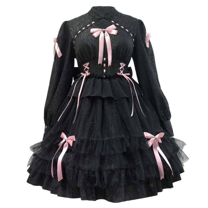 Classic Lolita Dress With Tieried Skirt Hem And Bows Detail 32086:381908