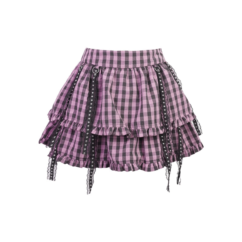 Jirai Kei Outfit Set Purple Bunny Ears Top Plaid Skirt (L M S XL) 35824:506522 (L M S XL) 35824:506522