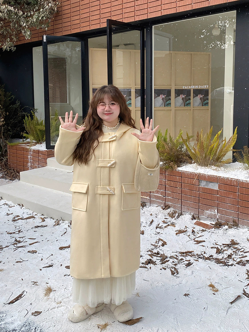 Plus Size Cream Yellow Woolen Coat Preppy Style 29902:364928 29902:364928