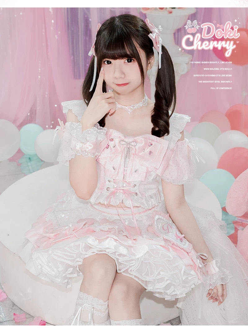 Chika Idol Outfit, Pink Heart-Decorated Top & Skirt 44770:827342