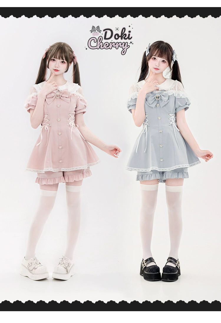 Jirai Kei Dress And Shorts Lace-up Short Sleeve Outfit 37750:565372
