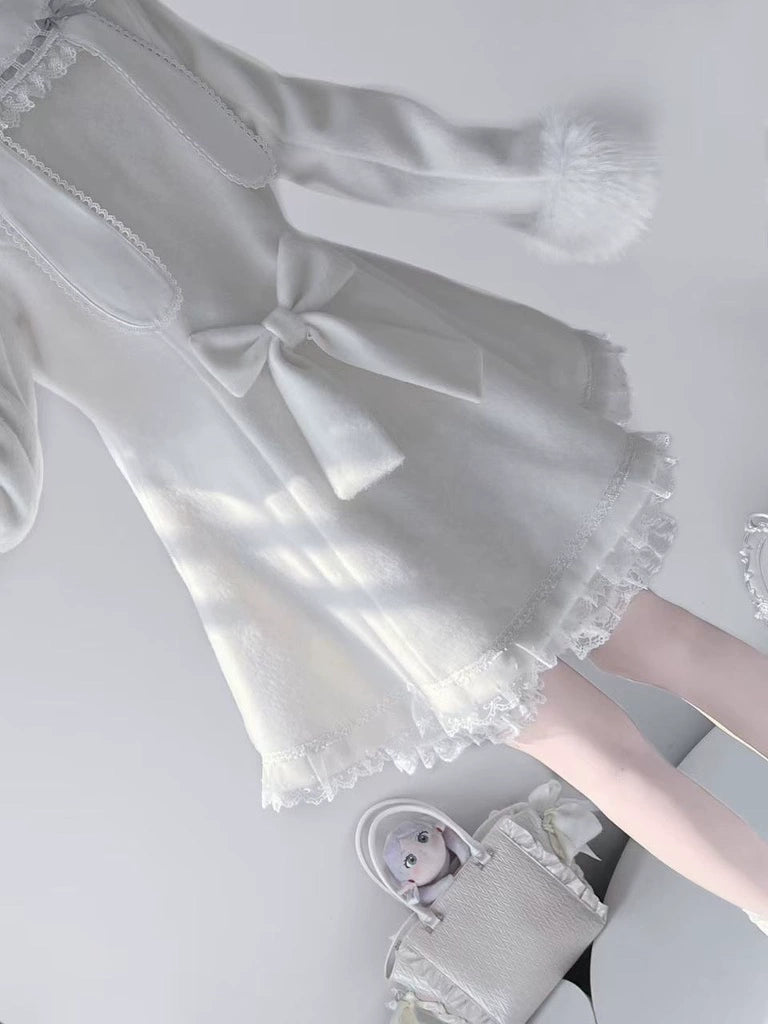 Wool-Blend Jirai Kei Coat, Bunny Ear Hood and Bows 44013:793033