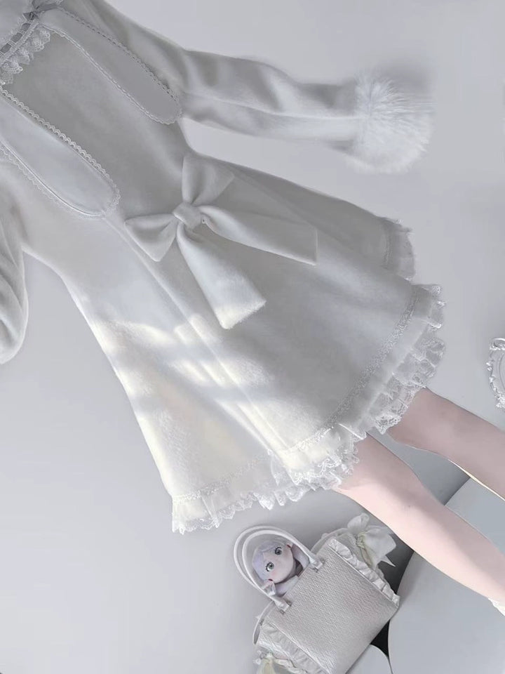 Wool-Blend Jirai Kei Coat, Bunny Ear Hood and Bows 44013:793033