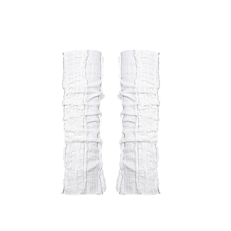 Punk Hand Sleeves White Knit Ripped Fingerless Gloves 39162:616128