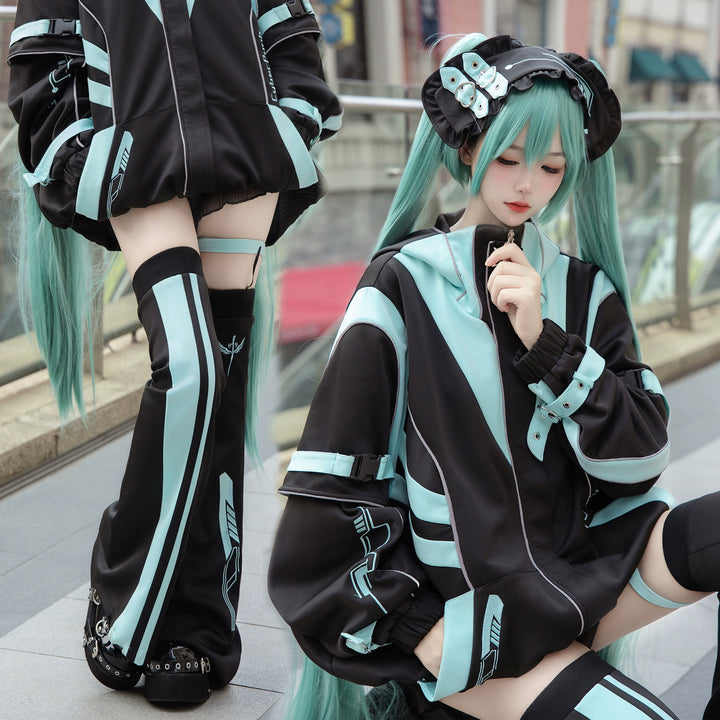 Jirai Kei Coat Cyberpunk Outfit Sports Jacket And Shorts Set 41048:684024