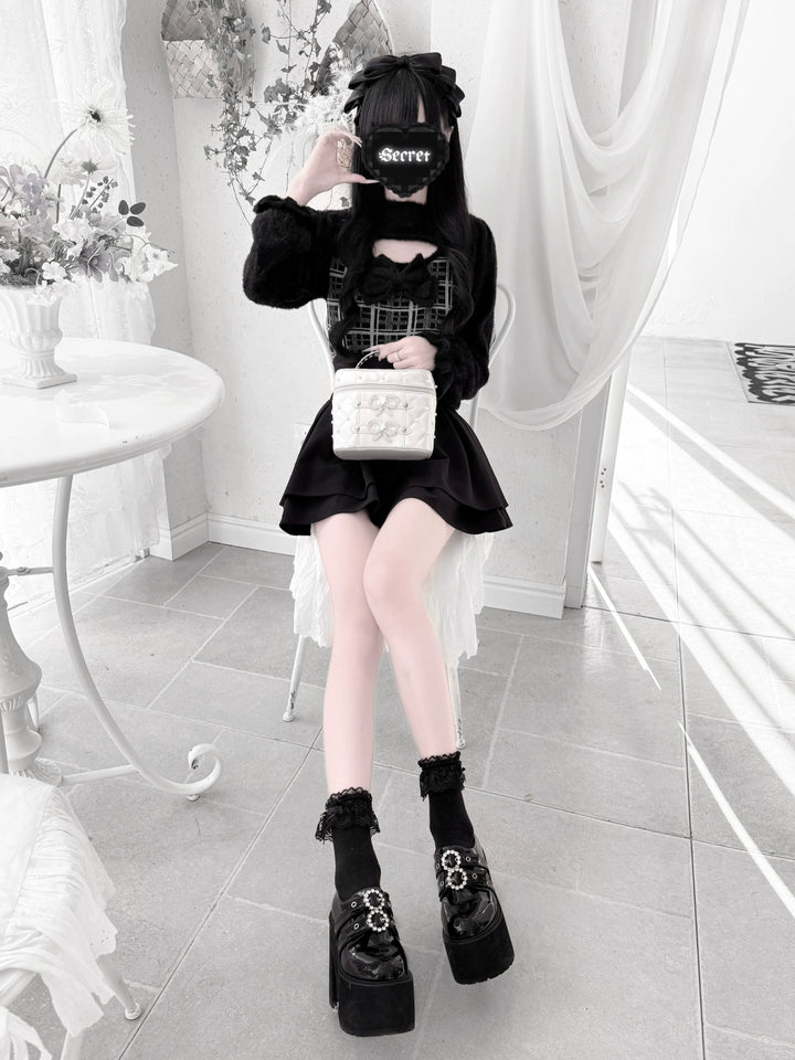 Jirai Kei Chest Cut-Out Sweater, Faux Mink Plush 44155:797203