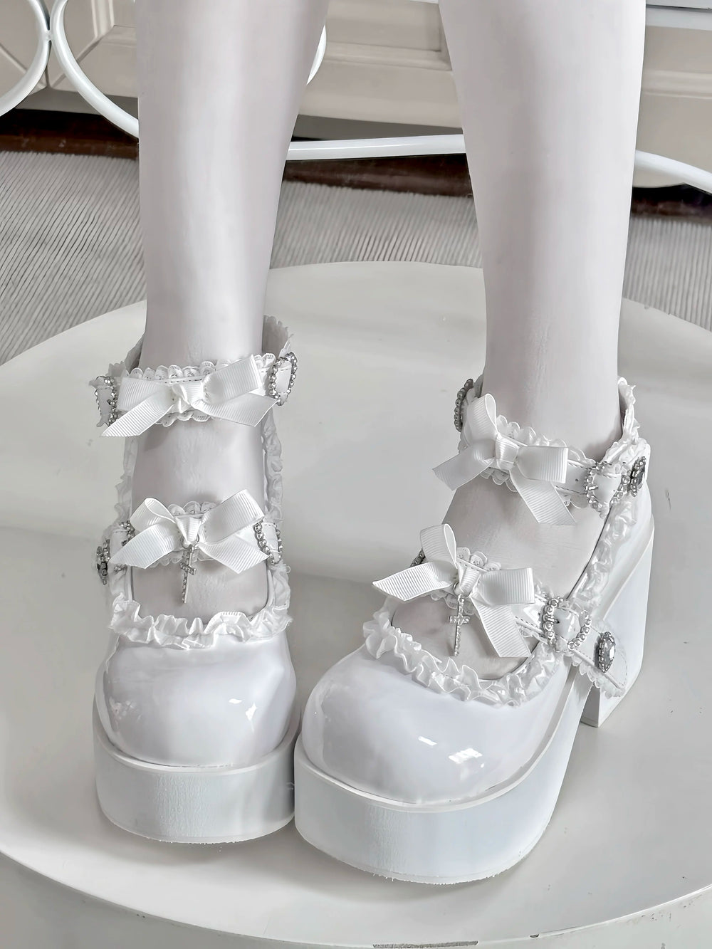 Jirai Kei Platform Shoes, Cross and Bow Details (34 35 36 37 38 39 40 41) 45284:845665