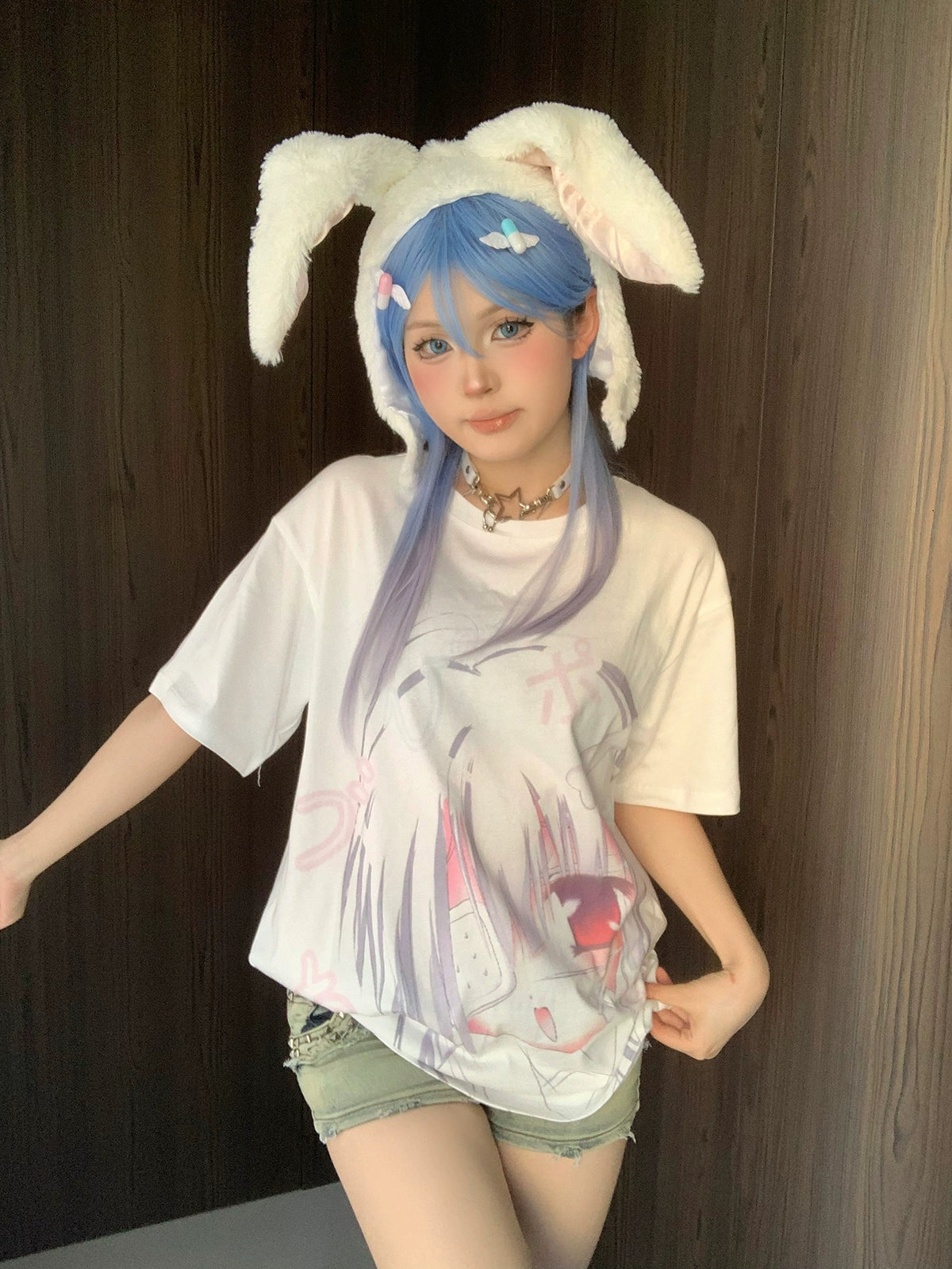 Jirai Kei Shirt Short Sleeve White shirt Anime Print Top 38000:579352