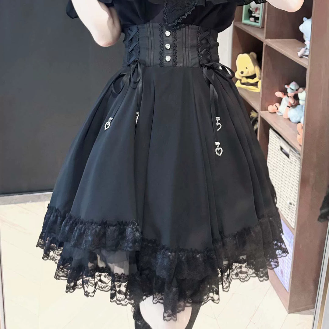 Summer Jirai Kei Outfit, Chest Lace Flounce Hem (2XL 3XL 4XL L M S XL) 45699:858967