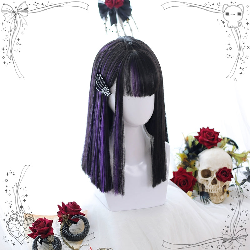 Lolita Wig Black Purple Partial Highlight Straight Wig 35948:513490 35948:513490