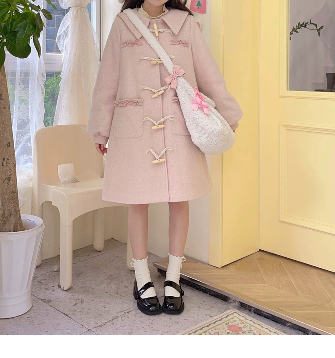 Kawaii Pink Yellow Beige Coat With Cow Horn Button 29450:347702 29450:347702