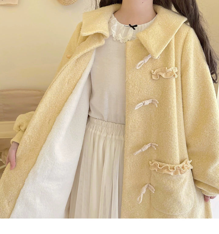 Kawaii Pink Yellow Beige Coat With Cow Horn Button 29450:348416 29450:348416