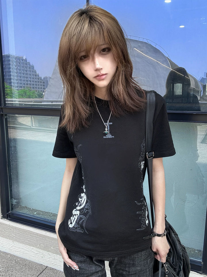 Subculture Black Printed T-shirt, Standard Shoulder Cut 45697:859396