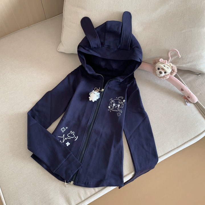 Jirai Kei Hooded Jacket With Bunny Ears & Two-Way Zippers 42899:759116