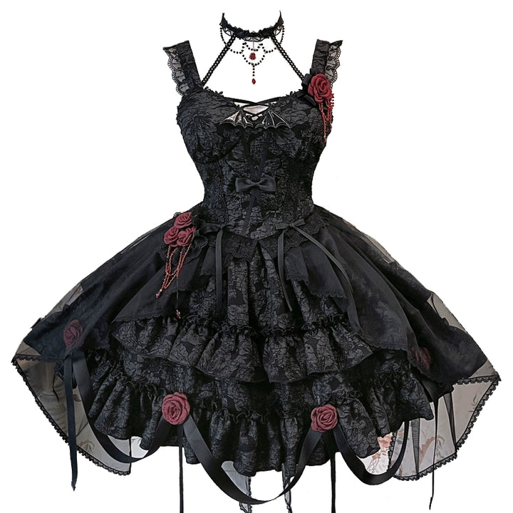 Gothic Lolita Skirt Set Blood Rose Skirt Corset Set Multicolor 35542:496584