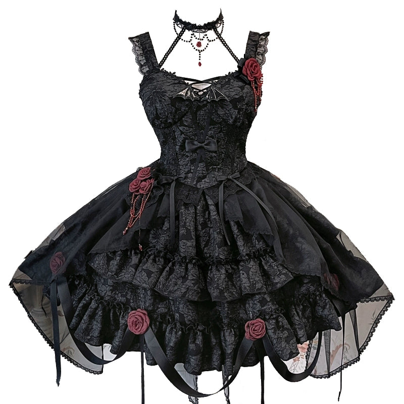 Gothic Lolita SK Set Blood Rose Skirt Corset Multicolor 35684:498524