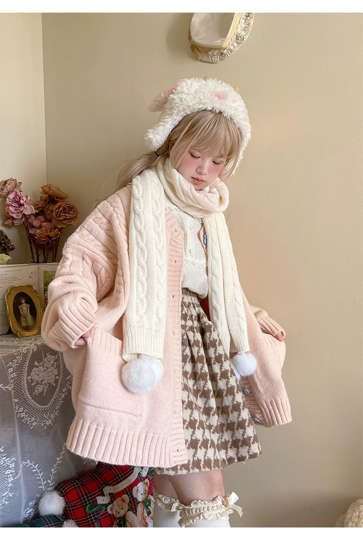 Kawaii Scarf Knitted Neck Warmer With Cute Ball 39340:620300