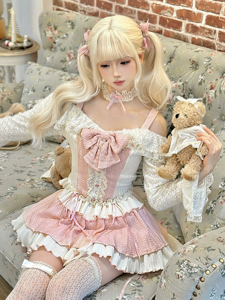 Gyaru Fashion Outfit Sets Sweet Pink Top And Skirt Set 37006:546076