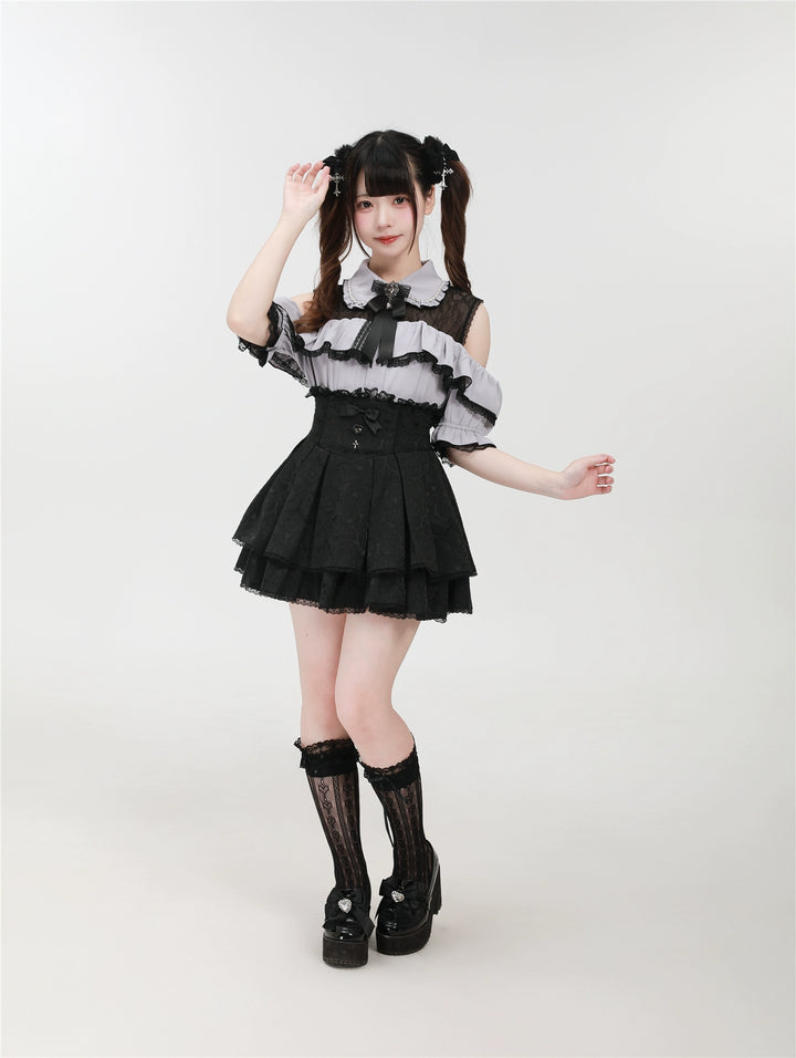 Jirai Kei Shirt with Bust Flounce Hem/Hidden Button 43035:762533