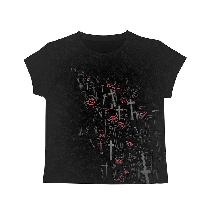 Spice Girls Short T-shirt Gothic Skull Cross Print Top (L M S / Black) 37720:584692