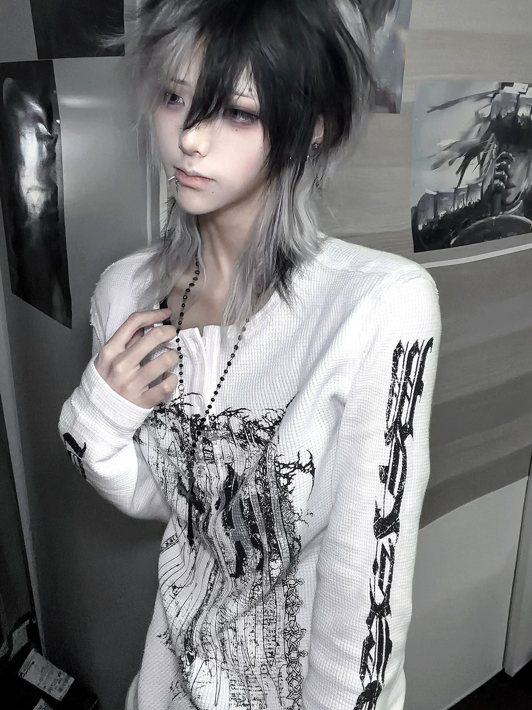 Gothic Printed Long Sleeve T-Shirt, Stretch Cotton 46066:874575