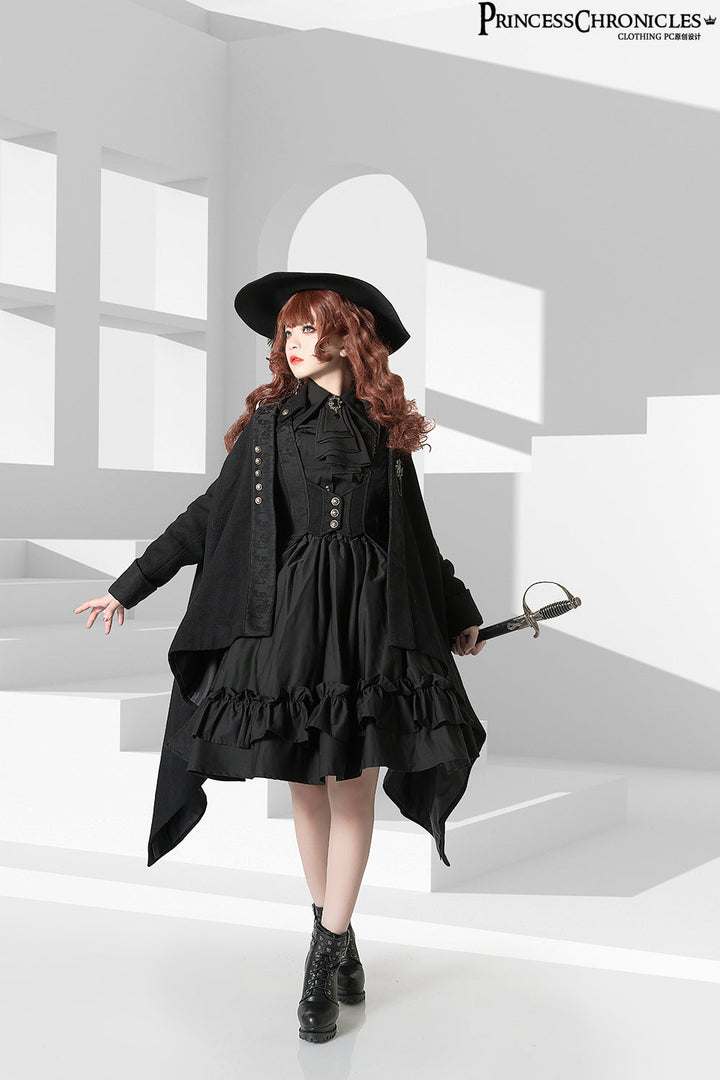 Ouji Lolita Shirt Black Blue Gray Blouse 35202:484685 35202:484685