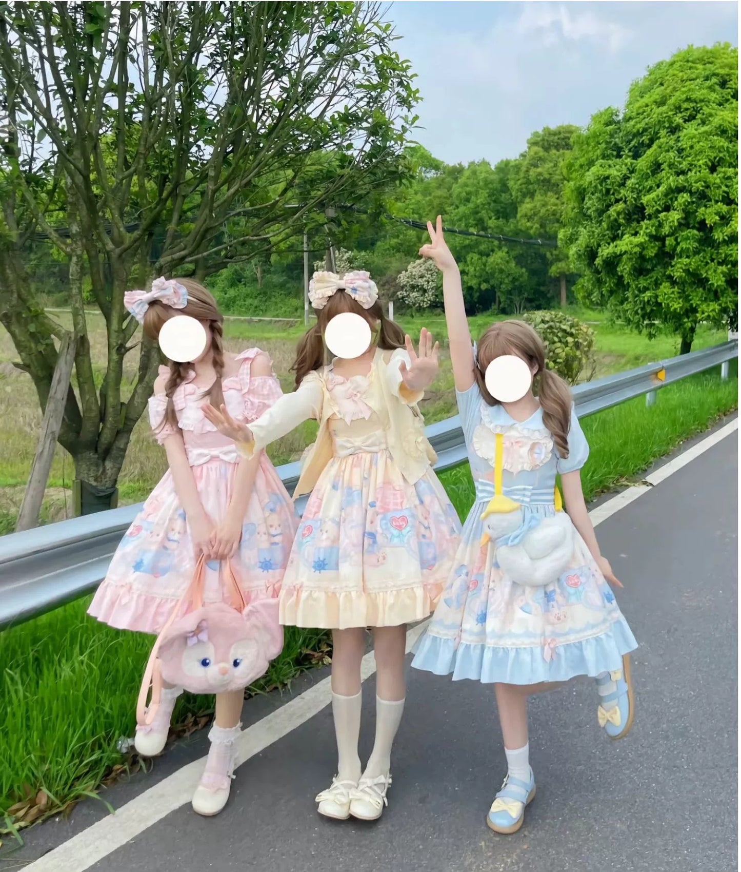 Sweet Lolita Dress Bear Print Jumper Dress Kawaii Salopette 37288:555386