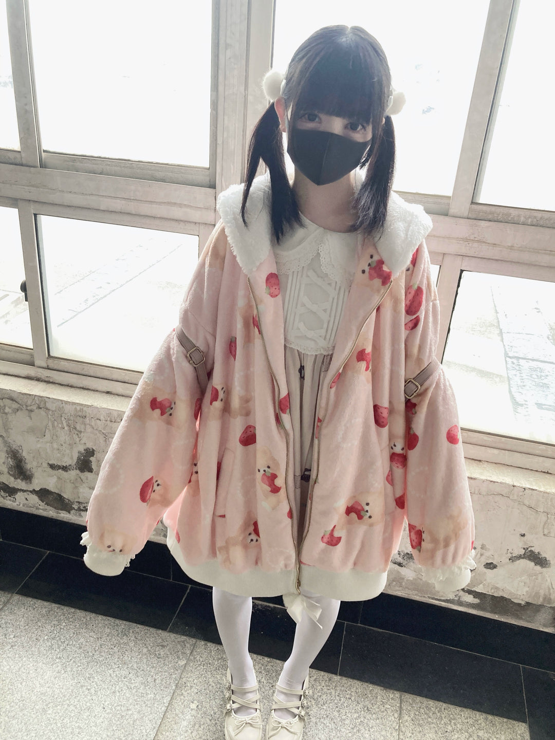 Jirai Kei Winter Coat Pink Strawberry Jacket Flannel Coat 39516:622596