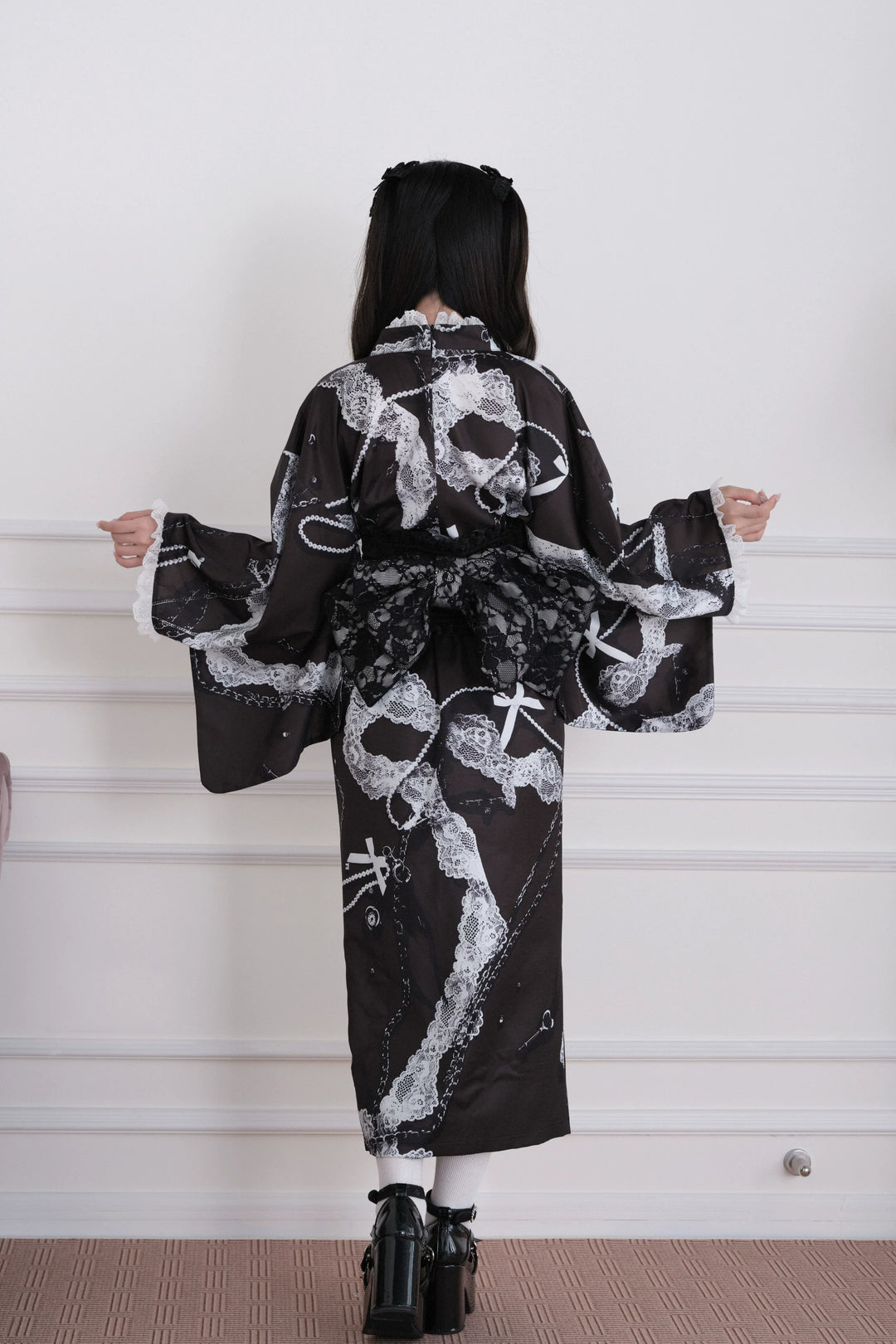 Gothic Lace Yukata Set, Detachable Lace Bow 45262:844253