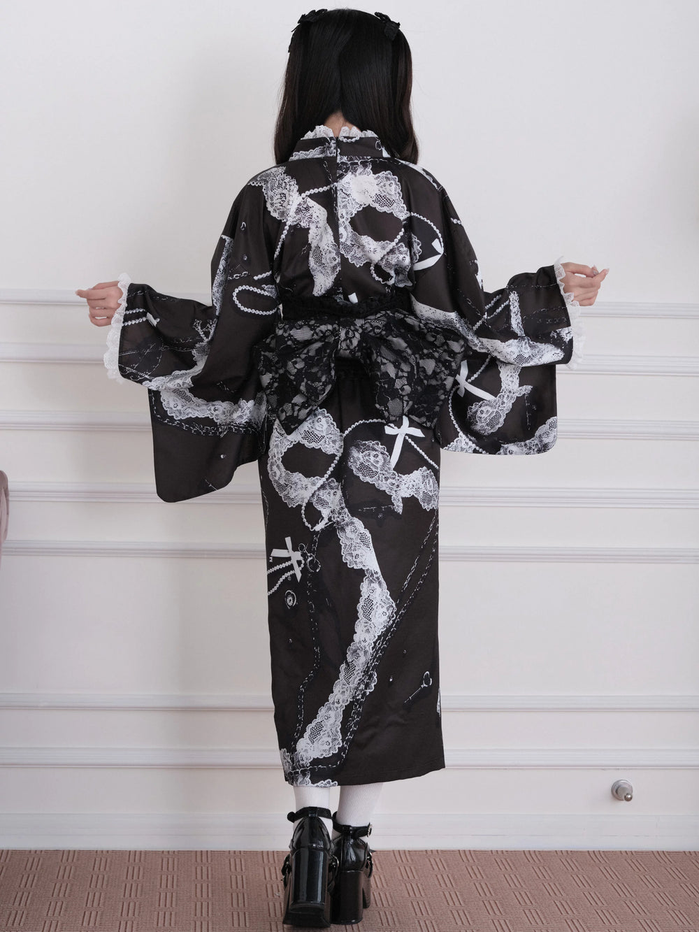 Gothic Lace Yukata Set, Detachable Lace Bow 45262:844249